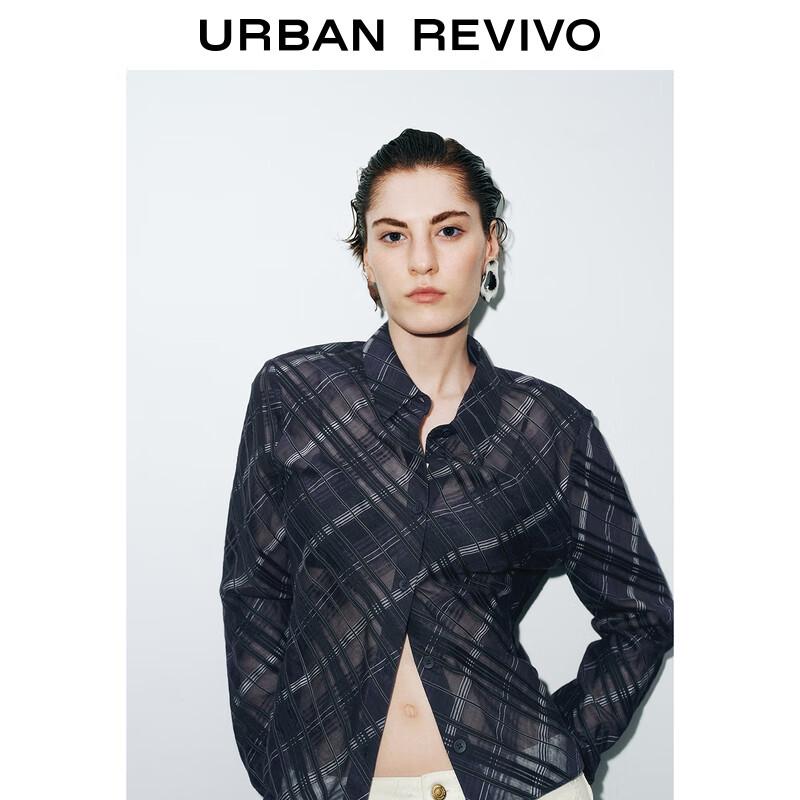 UR 2025 Autumn Women's Retro Plaid Button-Front Shirt