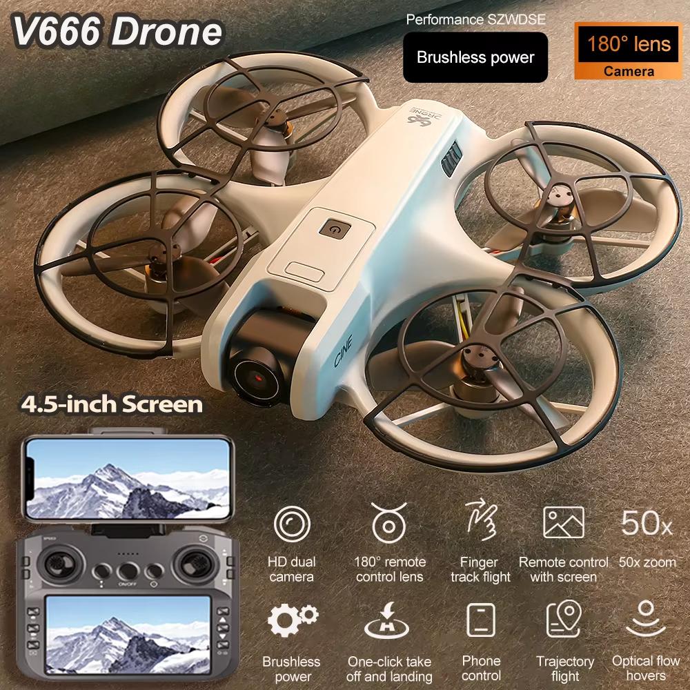 2025 Nový V666 Mini Dron 4,5palcový Displej Ovládání HD Duální Kamera WIFI 5G Vyhýbání se Překážkám Bezkartáčový Vysoká Nadmořská Výška Dálkové Ovládání Kvadrokoptéra FPV Hračka