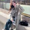 Women's Korean-Style Gray-Green Windbreaker Jacket, Autumn 2024 High-End Mid-Length Coat
