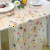 Embroidered Flower Table Runner Sheer Mesh Gauze Tablecloth for Spring Summer Delicate Floral Lace Table Decor for Wedding Party Dining Table