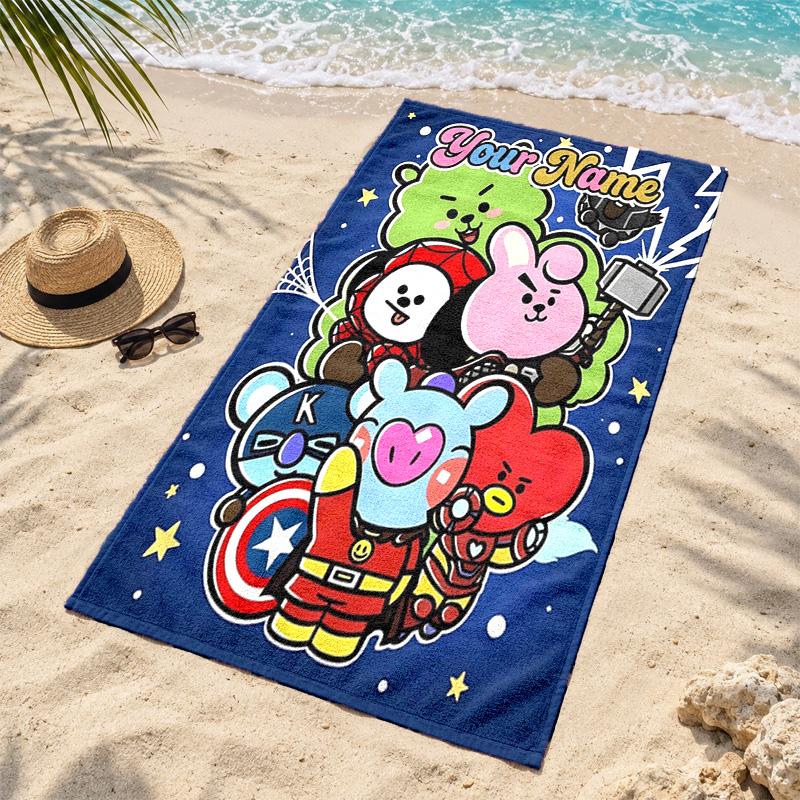 BT21 Custom Name Beach Towels Also Serve As Bath Towels Summer Essential a Musthave for the Outdoors the Beach and the Pool