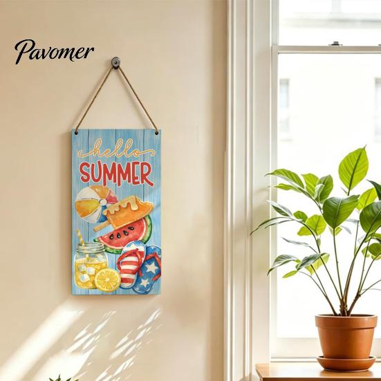 Farmhouse Wall Art Summer Wooden Hanging Sign, Welcome Sign Front Door Decor with Party Supplies Rope, Colorful Hanger for Seasonal Beach House Ready