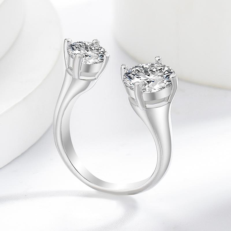 2026 Fashion Colored Treasure Women's Ring Double Diamond Eight Hearts Eight Arrows Plated S925 Silver High-end Jewelry