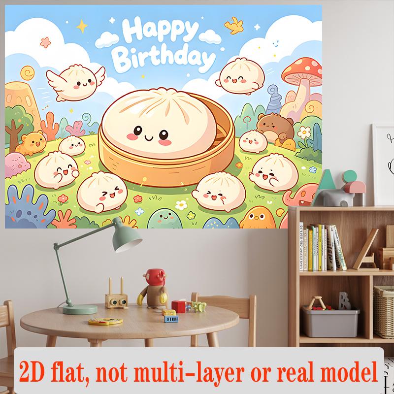 Party Backdrop Cartoon Flat Banners Stress Relief Soft Baozi Cute Steamed Celebration Photo Booth Front Door Decor