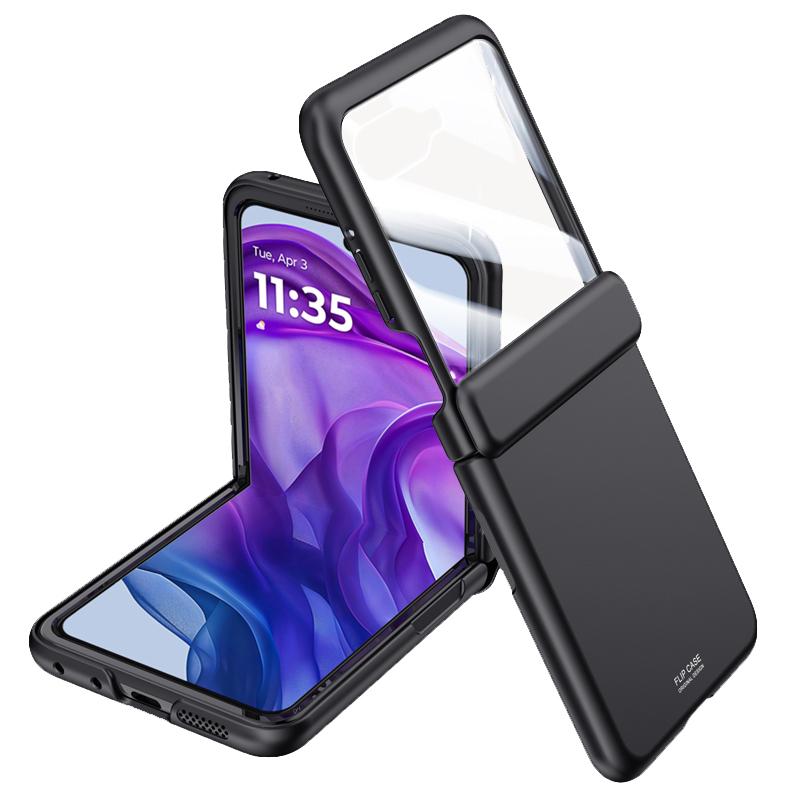 

For Motorola Razr 50 5G Case Hard PC Hinge Protection Phone Cover with Rear Small Screen Protector Black