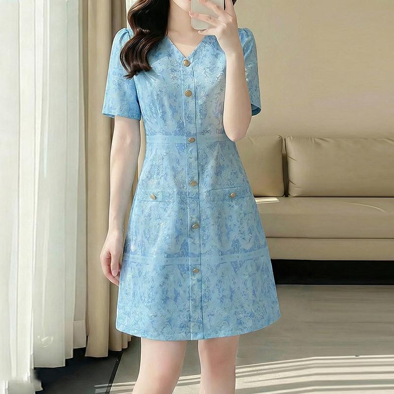 ZANZEA Women Elegant Print Casual V-Neck Summer Short Sleeve Dress