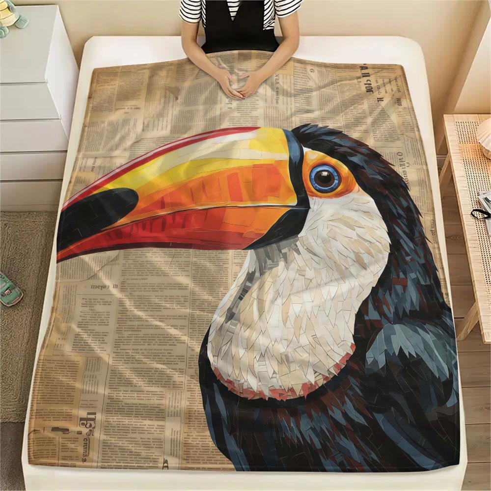 1Pc Stickerbird Print Flannel Blanket, High quality Comfortable for All Seasons, Home Decor, Warmth and Comfort, Perfect for Christmas Gifts
