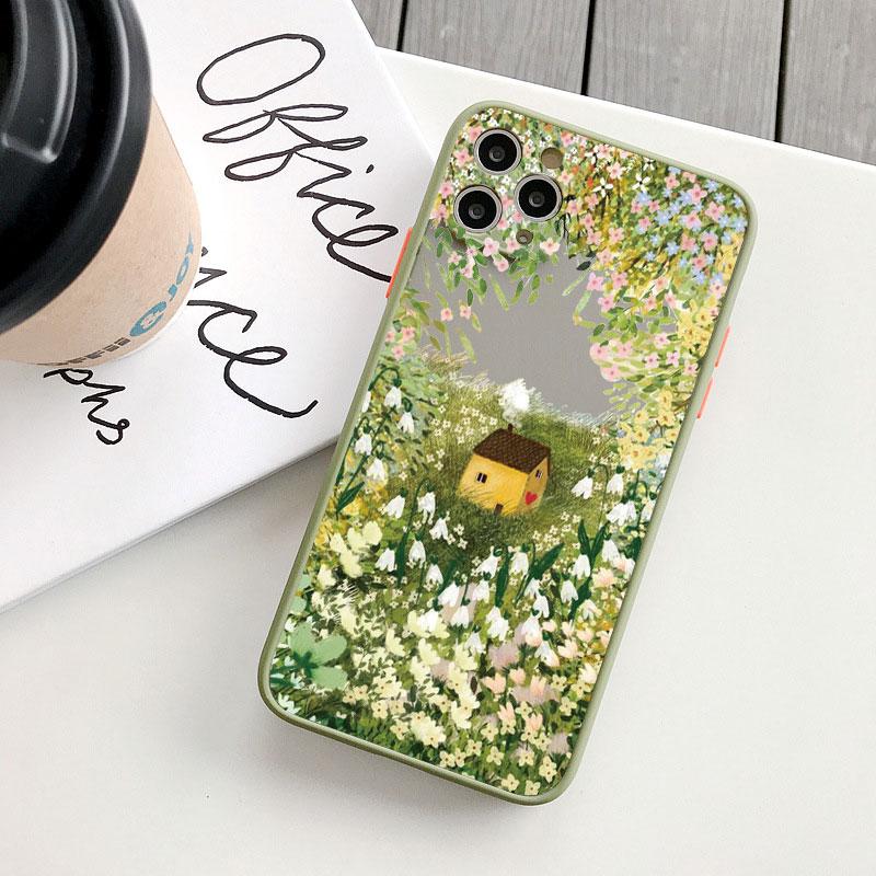 Retro Scenery Painted Phone Case For iphone 16 7 8 Plus SE2 X XS XR 16 14 12 13 11 Pro Max Large Flower Fields Log Cabin Covers