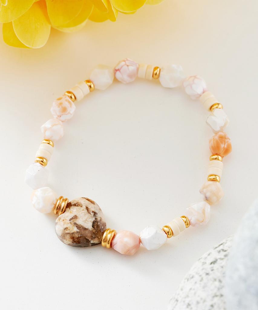 Polalita Champagne Heart Stone Bracelet (Plt-Br-034_Pk)