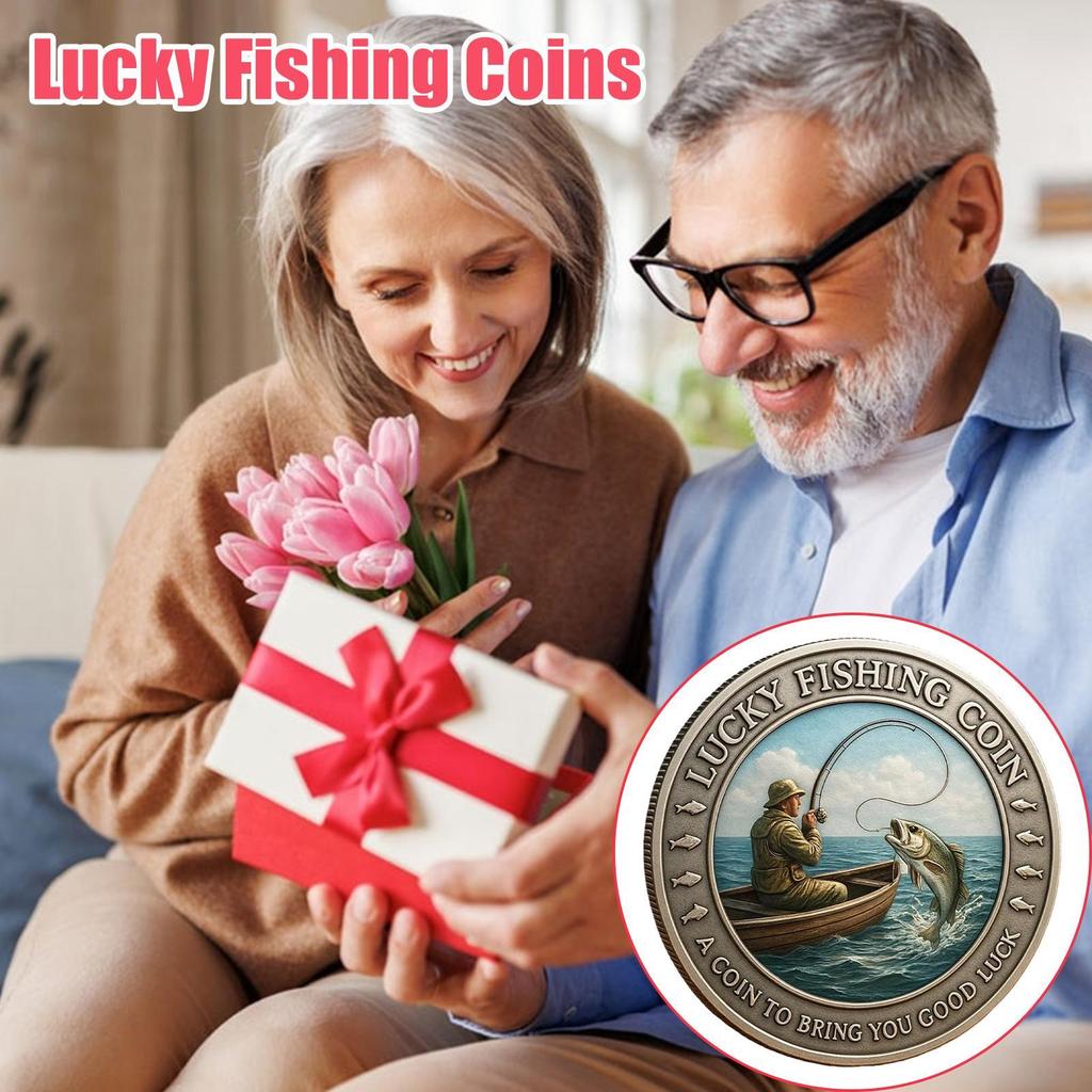 Challenge Coin Collectible Metal Pocket Keepsake Commemorative Coin For Angler Husband Luck Outdoor Fishing Activities Camping