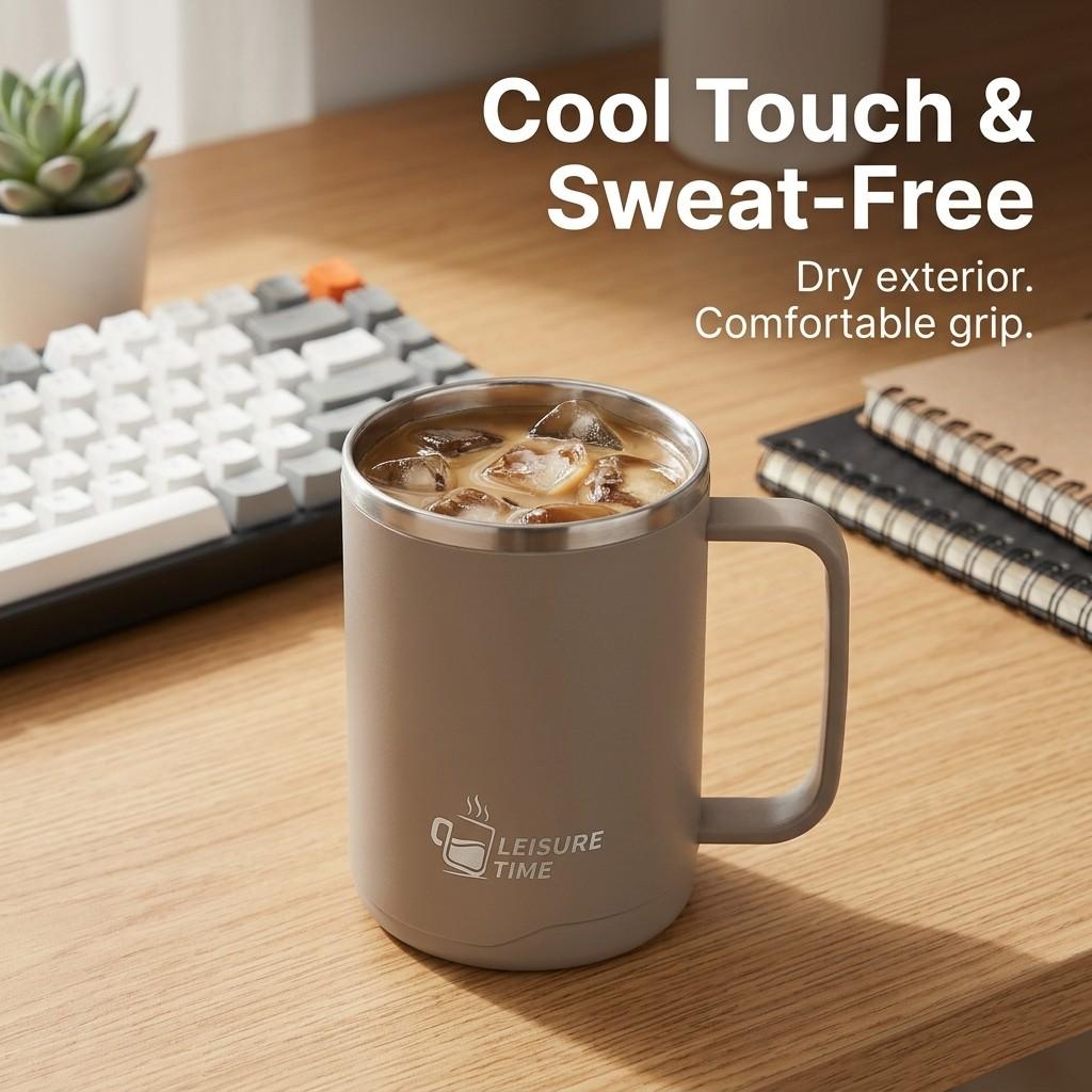 304 Stainless Steel Thermal Coffee Mug Leakproof Insulated Tumbler Dual Drink Cup with Handle Travel Tea Water Bottle Office Hom