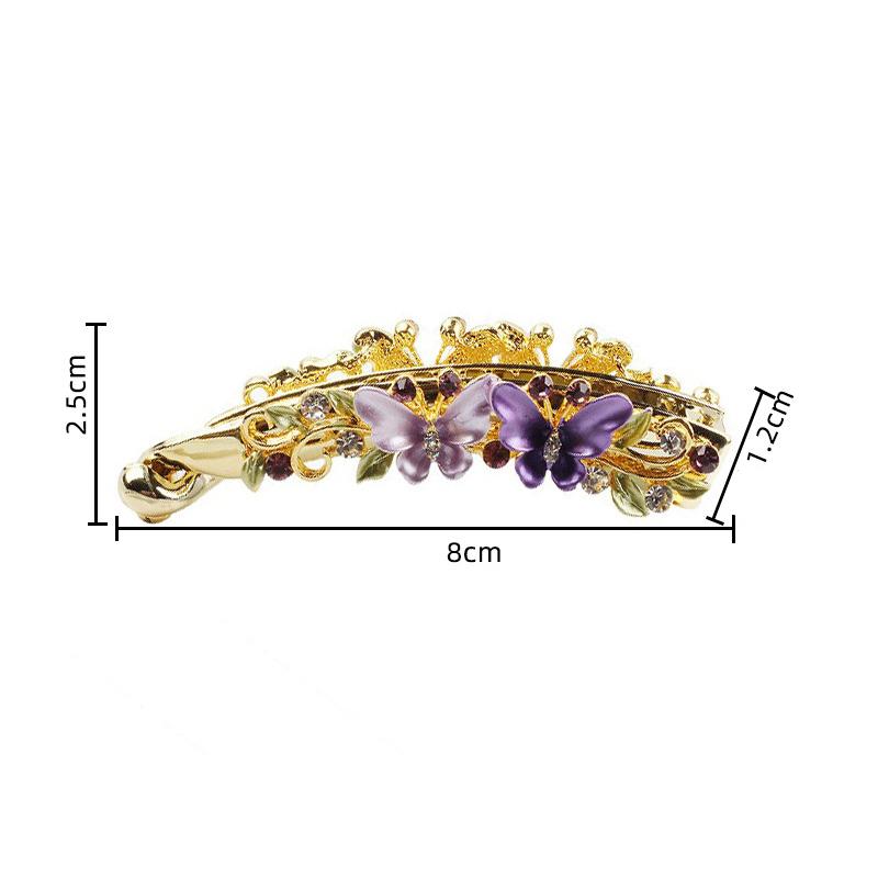 Women Elegant Crystal Diamond Hairpin Resin Butterfly Shaped Banana Hair Clip Claw Ponytail Holder Headwear Barrette