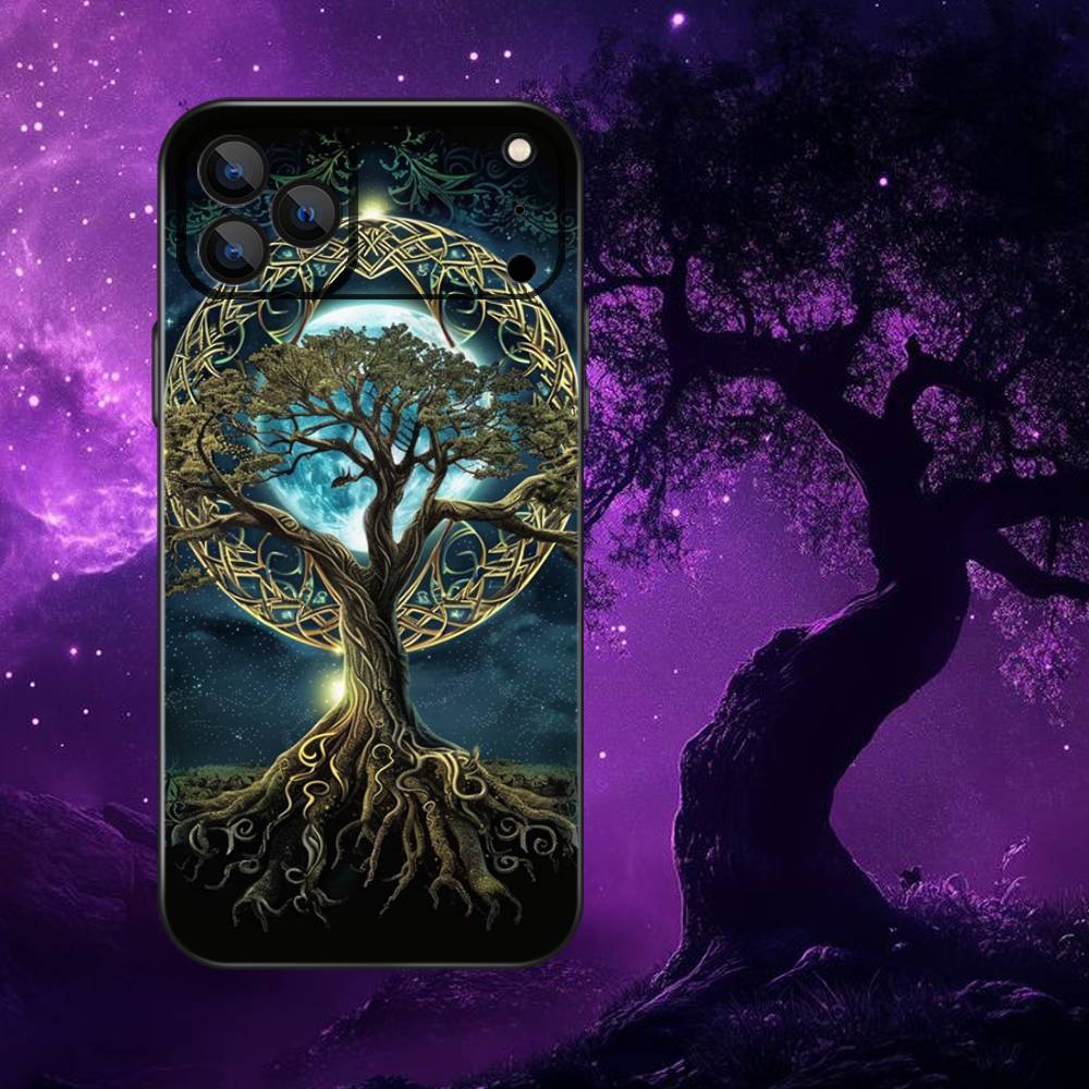 Starry Sky Art Trees Phone Case For iPhone 17,16,15,14,13,12,11,Pro Max,XSX,,XR,SE,Mini,8,7,Soft Silicone Black Cover