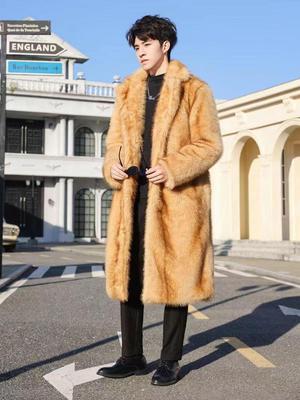 Cappotto Trendy da Uomo in Eco-Pelliccia di Vison Finta Sopra il Ginocchio - Eco-Sostenibile, Ispessito, Caldo Capospalla Autunno/Inverno