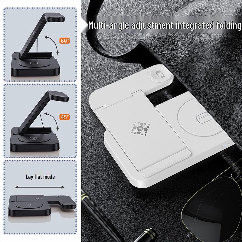 Încărcător Wireless Pliabil 3-în-1 pentru Telefoane Apple & Samsung, Căști și Ceasuri