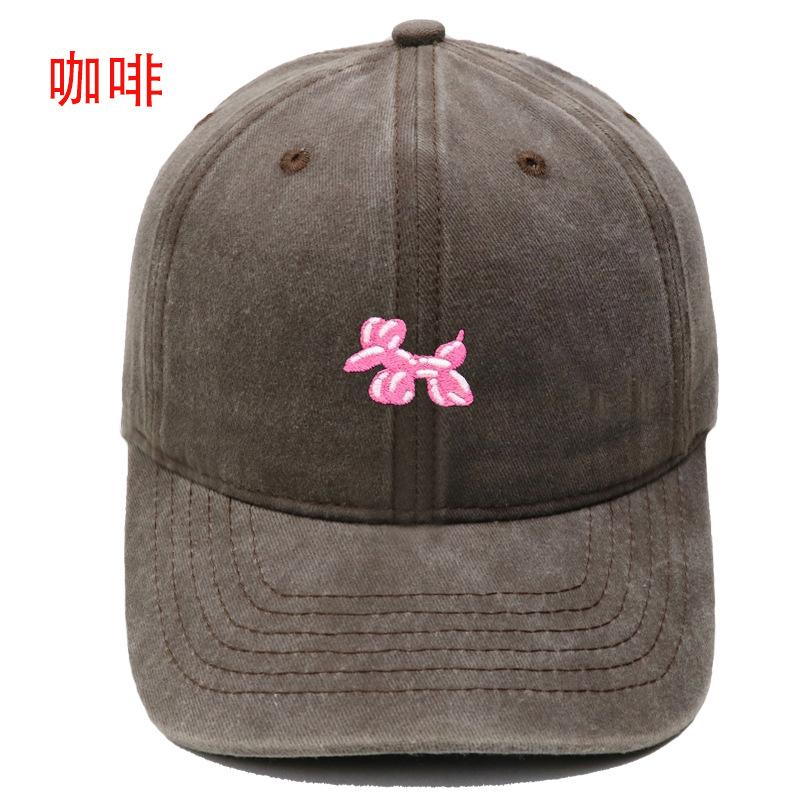 New Cute Pink Dog Embroidery Washed Retro Soft Top Baseball Cap Men's and Women's Casual Outdoor Sunshade Cap
