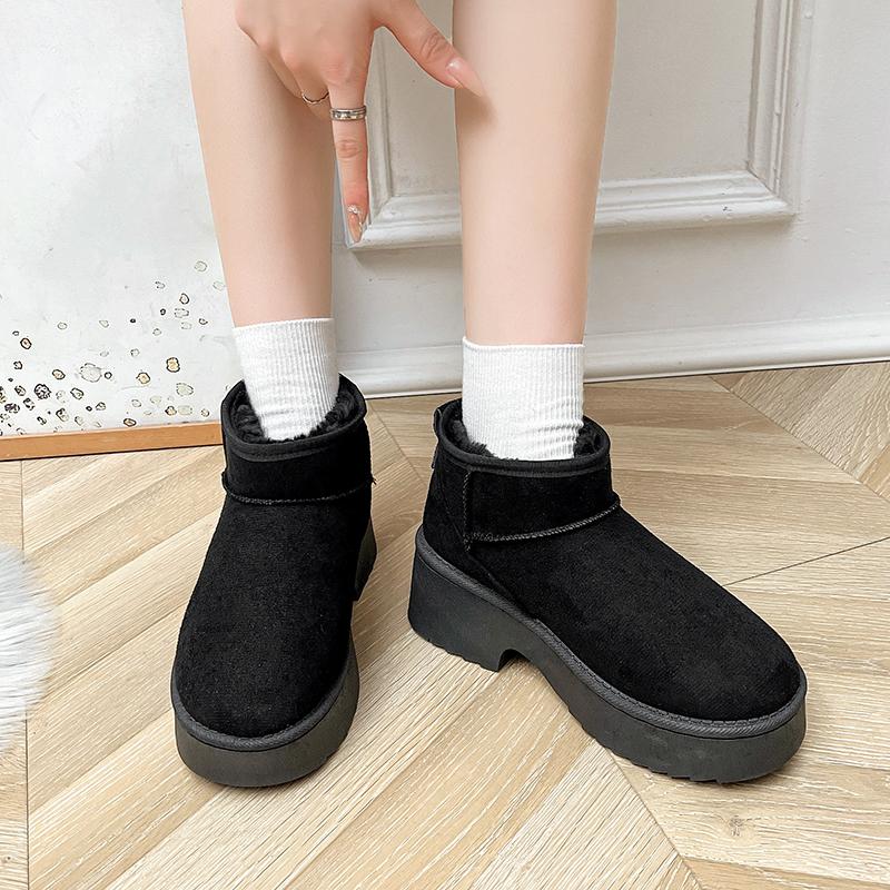 Block Heel Platform Snow Boots Women's Fashion Round Toe Suede Deep Mouth Plus Suede Non-Slip Shorthole Boots