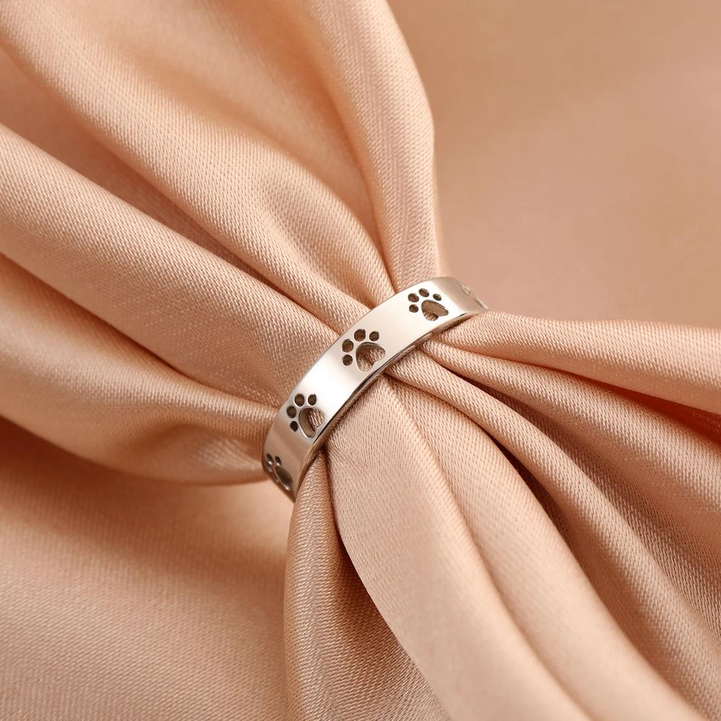 Skyrim Cute Cat Dog Paw Rings for Women Stainless Steel Gold Color Animal Pet Footprint Ring Jewelry Valentine Gift Wholesale