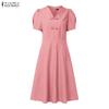 ZANZEA Women Elegant Casual V-Neck Short Sleeve A-line Dress
