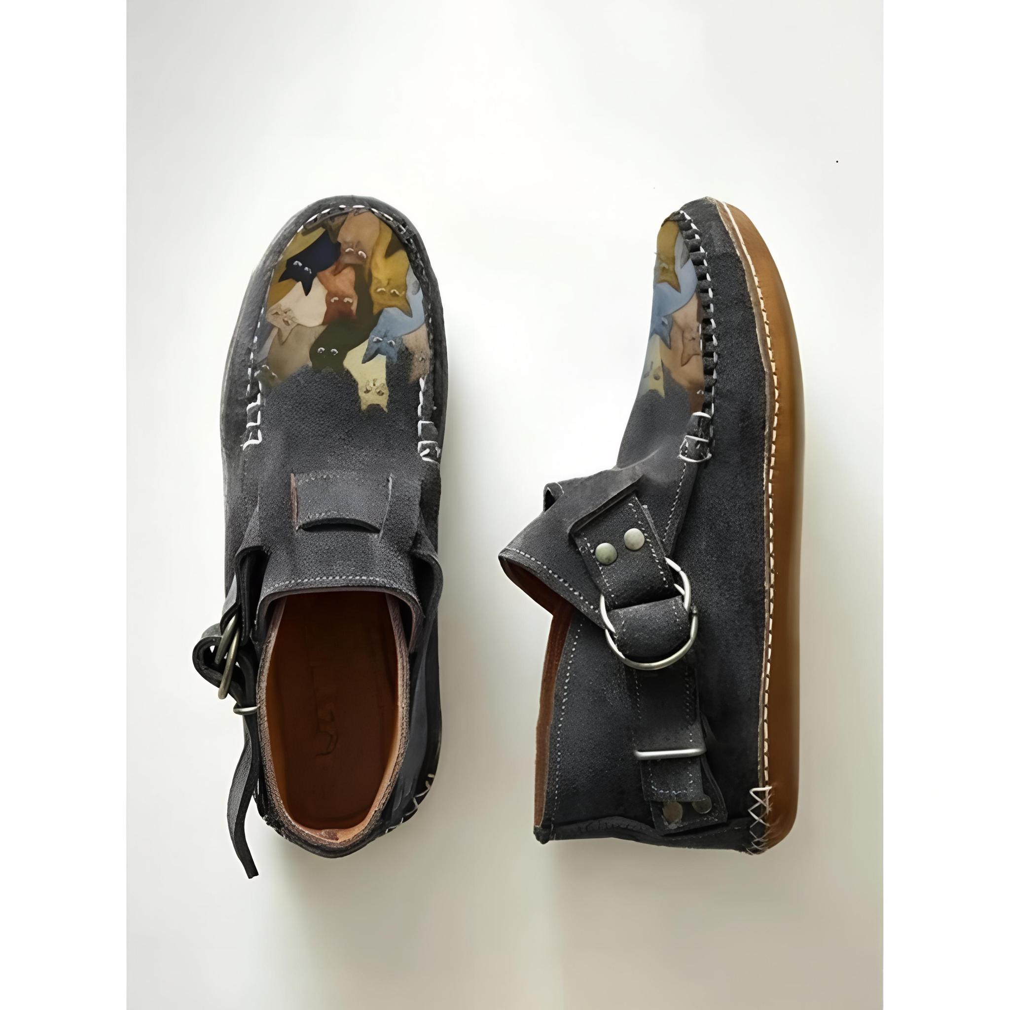 

Ботинки Plover женские Comfort Cartoon Cat Printed Leather Button Casual Flat Ankle - 6 Purple 39 серый