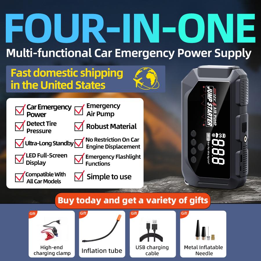 Smart Emergency Car Jump Starter Portable 12V 8000A with Emergency Air Pump Flashlight & Power Bank for All Cars Smart Car Starter