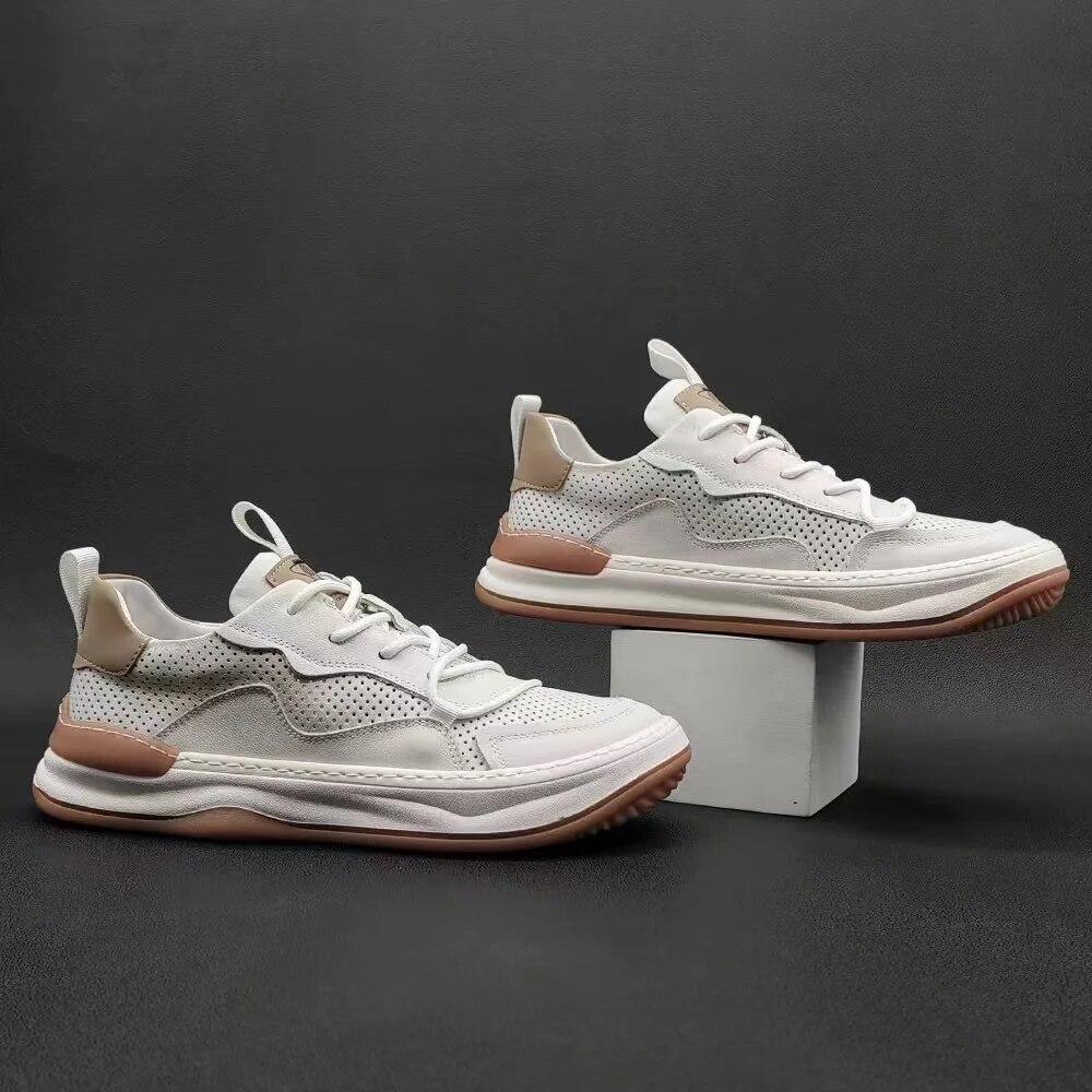 Scarpe Primavera Estate Sneakers Moda Uomo Vera Pelle Scarpe Nere Bianche Pelle Bovina Morbida Piatte Marca Maschile Calzature