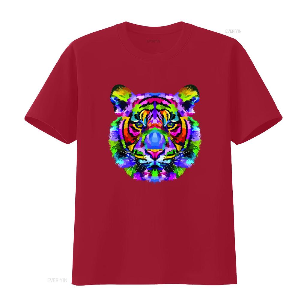 Tiger Face Neon T Shirt Wild Life Animal Rave Music Unisexs Vintage Washed Soft Fashion Comfortable Stylish Slightly