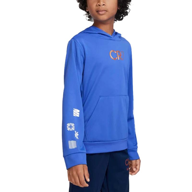 Nike CR7 Series Letter Football Drop Shoulder Hoodie Long Sleeve Kids Hoodies Medium-Blue White DV3121-432