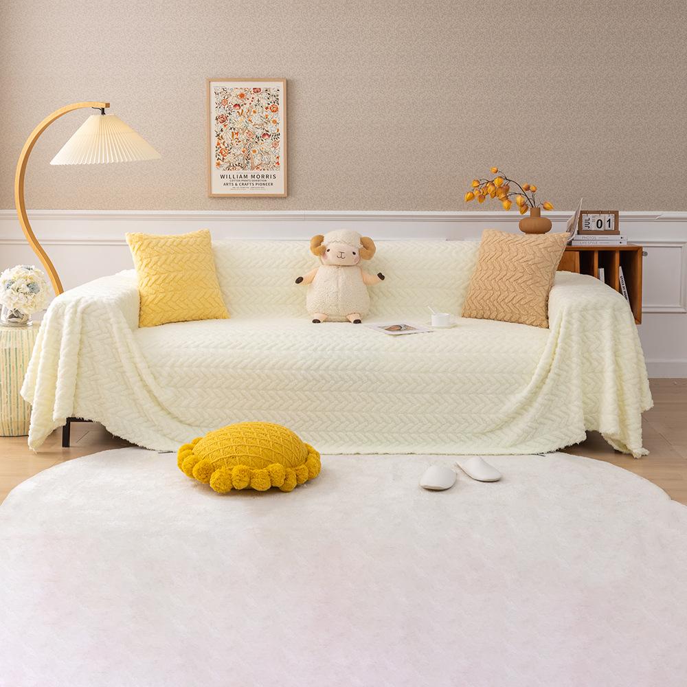 INS Style Cream Color Sofa Towel Plush Cat Petting Sense High-End Sofa Cover Double-Sided Plush Sofa Cover Towel
