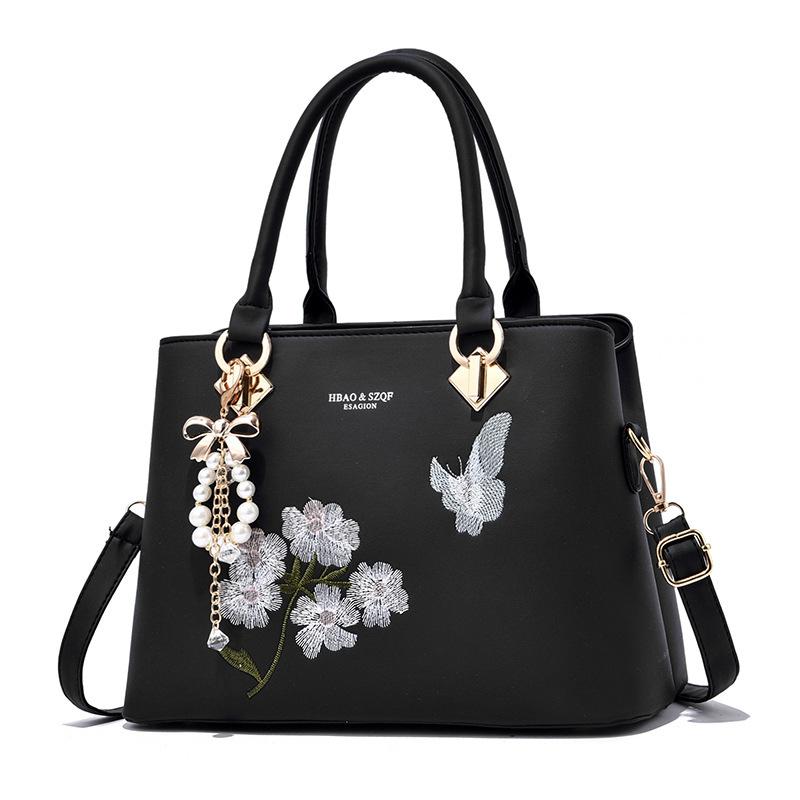 Elegante Decorazione Pendente a Fiocco Borsa da Donna alla Moda Ricamata Borsa a Tracolla in Pelle Borsa a Spalla Tote da Lavoro