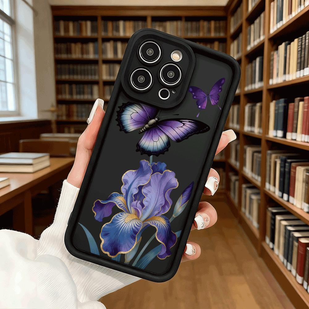 Purple Butterfly Gold Iris Flower Shockproof Soft Phone Case For Xiaomi Redmi Note 15 14 13 12 11 10 9 8 Pro Anti-Slip Cover