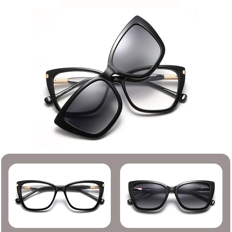 2 In 1 Finished Myopia Sunglasses Prescription Optical Lens Anti- Blue Lightweight Clip-On Magnetic Nearsighted Eyeglasses