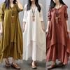 Robe Maxi décontractée en lin et rayonne pour femmes, mode automne, Kaftan à manches longues