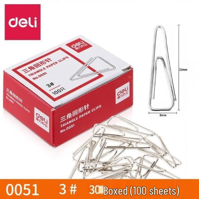 Deli 0051 29mm Triangle Paperclips, 30-Box Pack