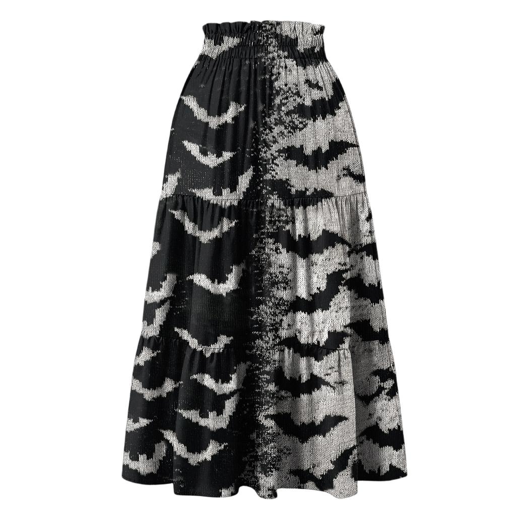 Women's Casual Stretch Waistband Drawstring Halloween Print Half-length Skirt