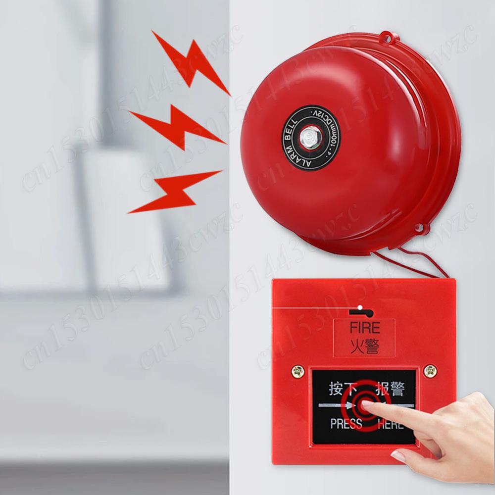 4 Inch Manual Call Point Fire Alarm Resettable Pull Station Metal Fire Control 100db Internal Strike Type Electric Bell