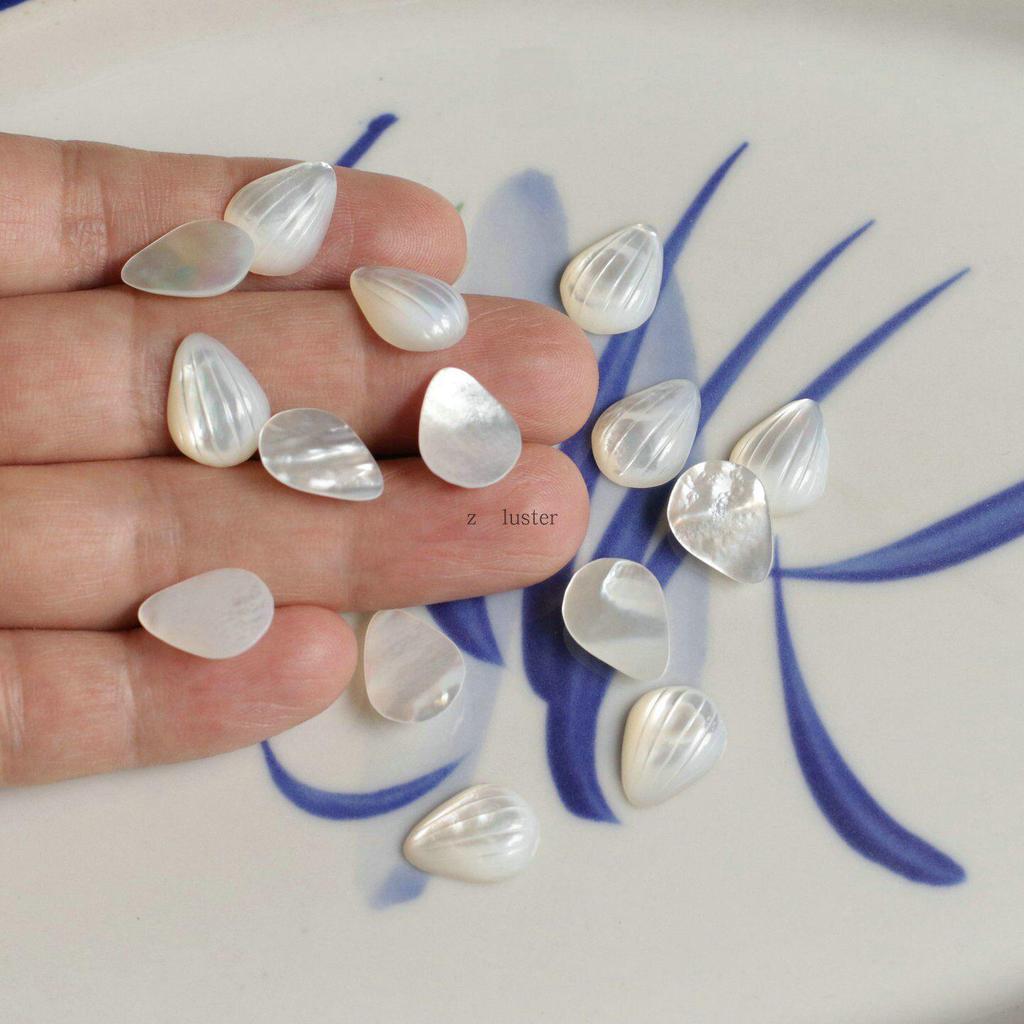 Natural White Faceted Mother-of-Pearl Water Drop Patch for Earrings and DIY Jewelry, 11x14mm.