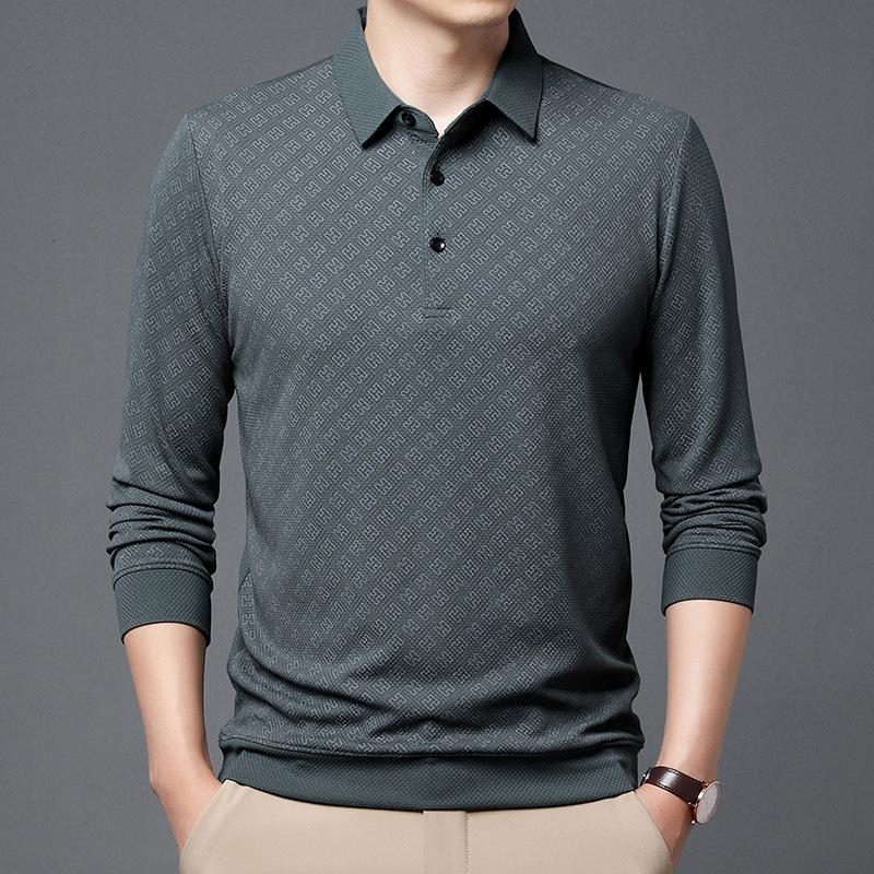 

Осенняя новинка из мерсеризованного хлопка для мужчин среднего и пожилого возраста, футболка с длинными рукавами, свободная повседневная рубашка с лацканами, рубашка-поло, верхняя часть XXXXL