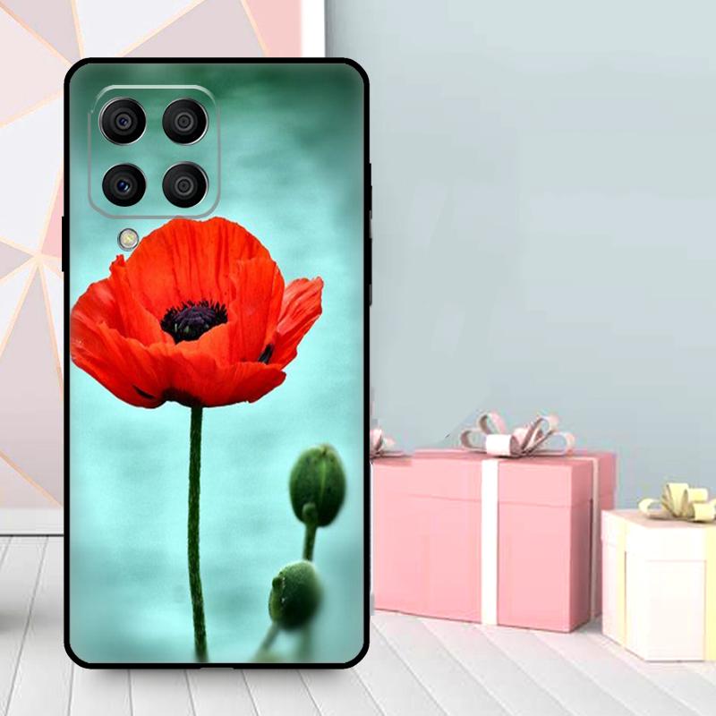 Red Corn Poppy Flower Case For Samsung Galaxy M56 M52 M32 M53 M16 M11 M21 M31 M35 M12 M13 M14 M15 M36 M55 M34 M54