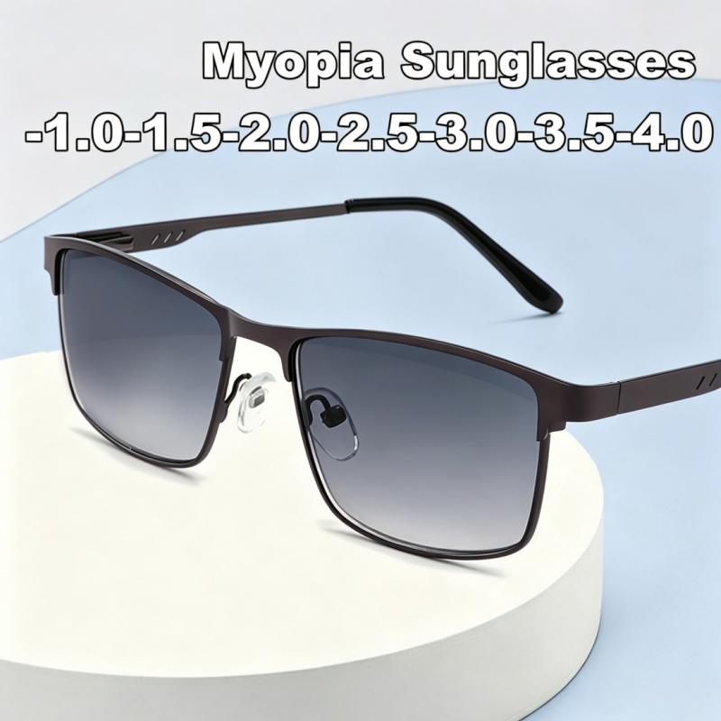 Metal One Lens Two Uses Anti-blue Light Myopia Sunglasses for Men Driving Fishing Sun Protection Rectangular Frame Glasses