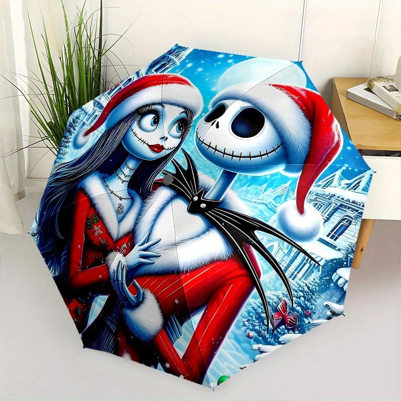 

1 Auto Open Jack Skellington, Sally Themed Colorful 8-rib Portable Umbrella for Men and Women, A Compact Commuting Companion Suitable for Da