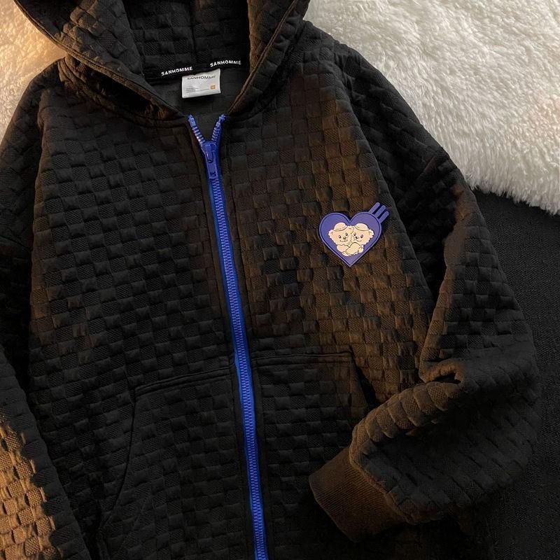 

Autumn new waffle sweatshirt women s thin Korean style top hooded zipper cardigan super nice women s jacket 2XL