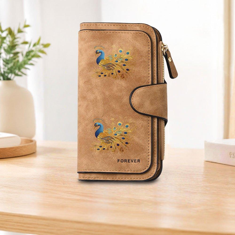 Golden Peacock Long Zipper Wallet, Large Capacity Card Holder, Unisex Clutch Bag, Fashionable Zipper Coin Purse, Suitable for Daily Use, A Great Gift