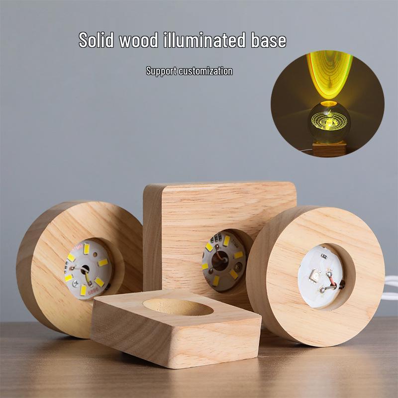 LED Night Light with Wooden Base and Crystal Ball Atmosphere, USB-Powered