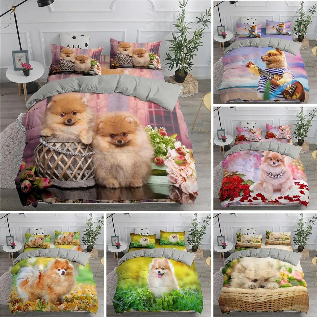 Topp Pomeranian Hund Kung Drottning Påslakan Valp Sängkläder Set För Tonåringar Vuxna Husdjur Djur Färgglad Himmel Polyester Täcke