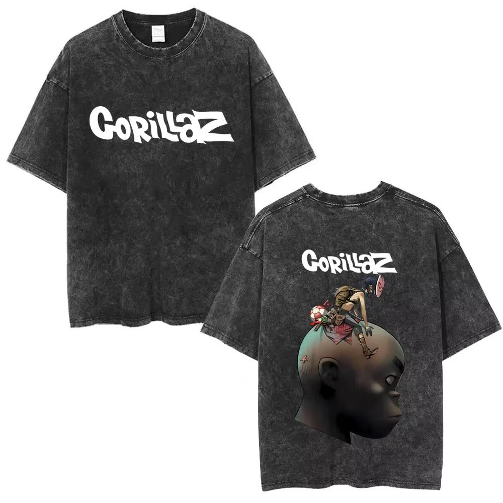Washed Vintage Rock Band Gorillaz Graphic Tshirts Men Women CasualOversized Short Sleeve T Shirts Mens Retro Gothic Streetwear