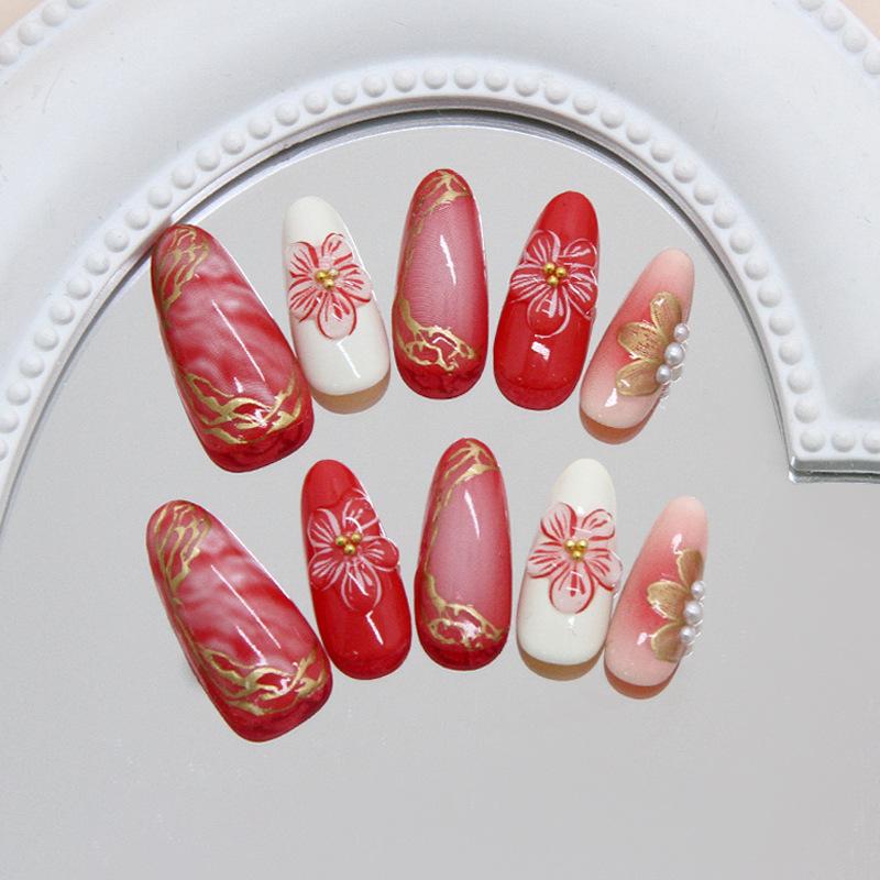 Three-dimensional gilt line milk apricot ice transparent camellia temperament versatile ins wind removable wearing armor 30 pieces