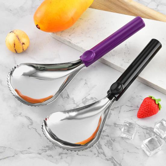 Lžíce na smoothie Nerezová lžíce na zmrzlinu Servírovací nástroj se zoubkovaným designem hlavy Snadný úchop Dezertní naběračka Kuchyňské náčiní