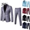 Slim Fit Business Outfit 2Pcs/Set Men Blazer Suit Pants Set Lapel Long Sleeve Single Button Pockets Coat Workwear