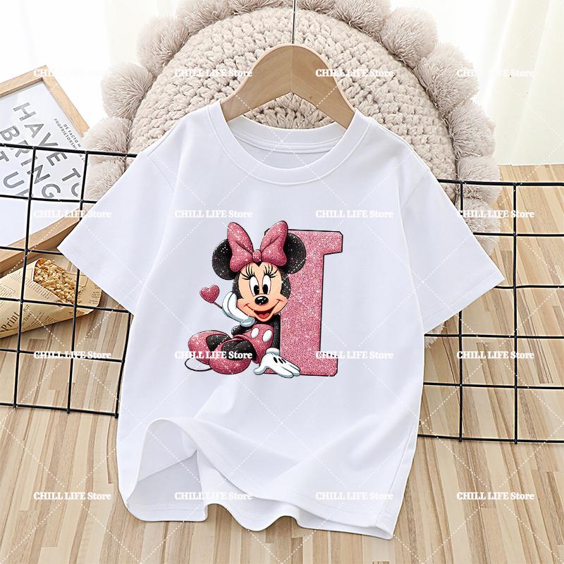 Disney Mickey Minnie Mouse Kids Cotton T-Shirts Anime Cartoon Printed Letter Tops Summer Pullover Casual Children Clothes Gift
